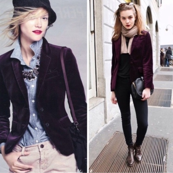 J Crew Eden Navy Blue Velvet Peplum Ruffle Blazer 0 Y2K Office Goth 17306 Work - Picture 10 of 10